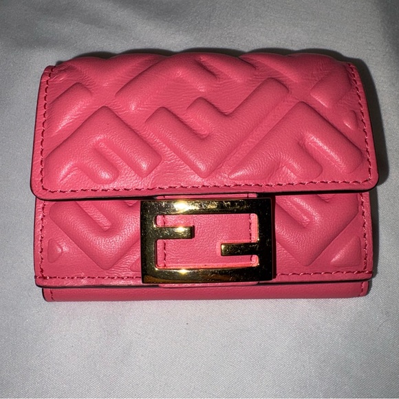 Fendi Handbags - Fendi Baguette Micro Trifold Wallet FF Coral Salmon Pink Nappa Leather
